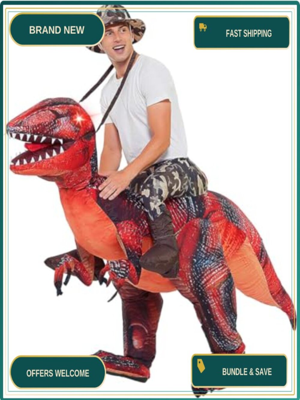 Inflatable Dinosaur Costume Adult Halloween Blow Up T-Rex Cosplay